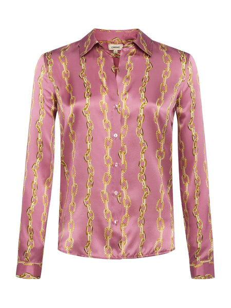 L’AGENCE - Tyler Silk Blouse - Mauve Rose Metallic Chain