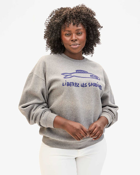 Clare V. - Oversized Sweatshirt - Grey Melange w/ Navy Liberez Les Sardines