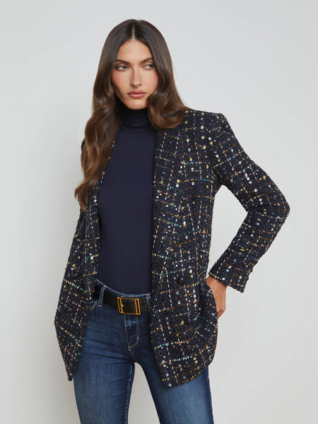 L'AGENCE - Jayda Tweed Blazer - Midnight/Mustard Plaid