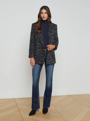 L'AGENCE - Jayda Tweed Blazer - Midnight/Mustard Plaid