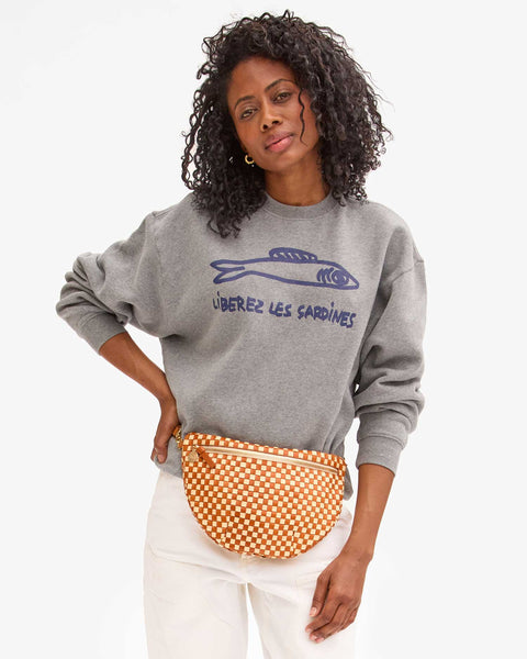 Clare V. - Oversized Sweatshirt - Grey Melange w/ Navy Liberez Les Sardines