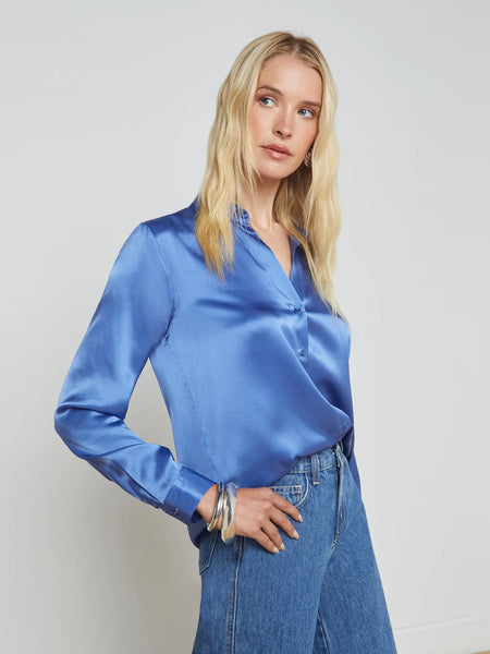 L'AGENCE - Tyler Silk Blouse - Dusty Periwinkle & Dark Shadow