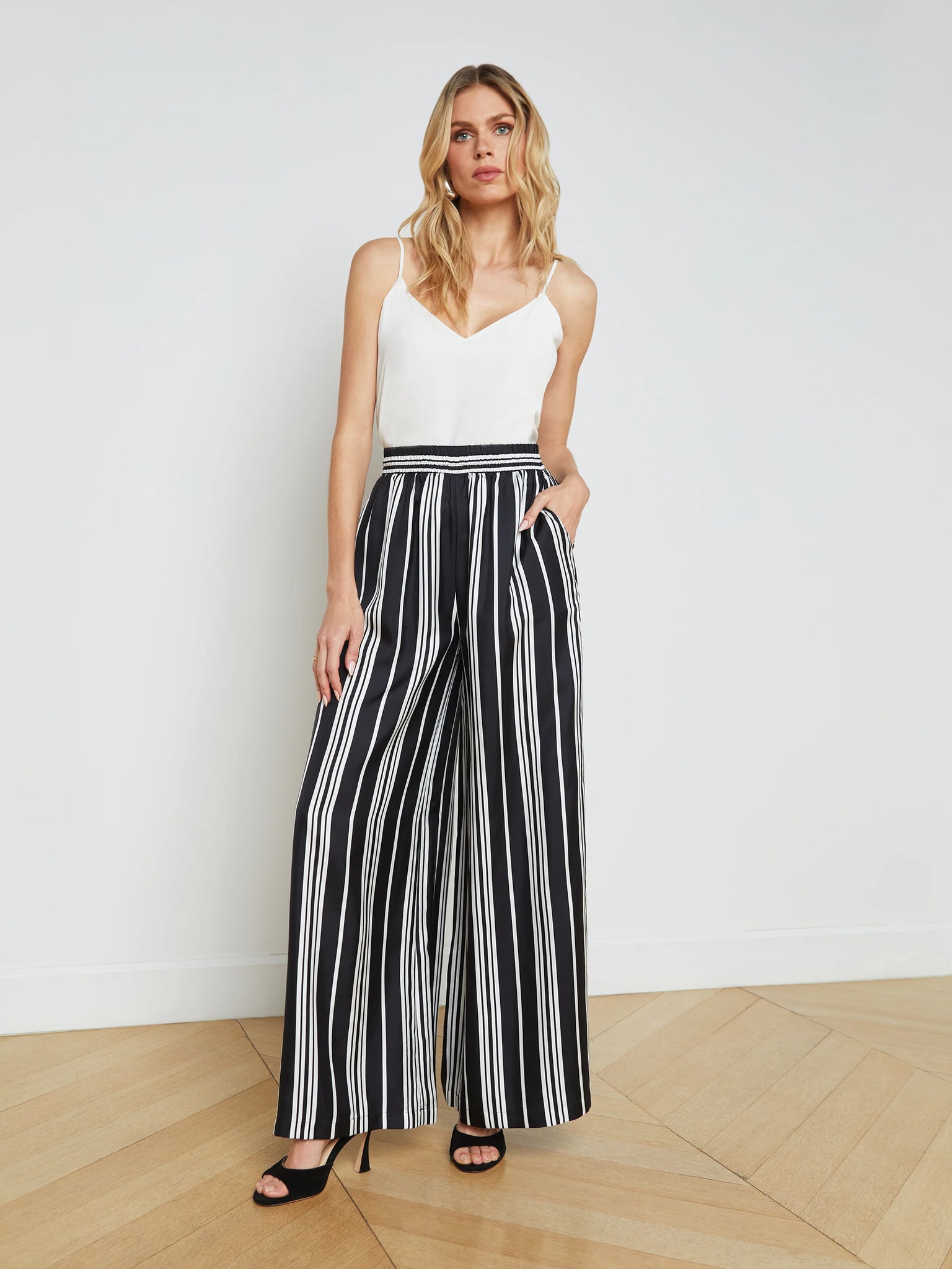 L'AGENCE - Lillian Wide-Leg Pant - Black/White Scarf Stripe