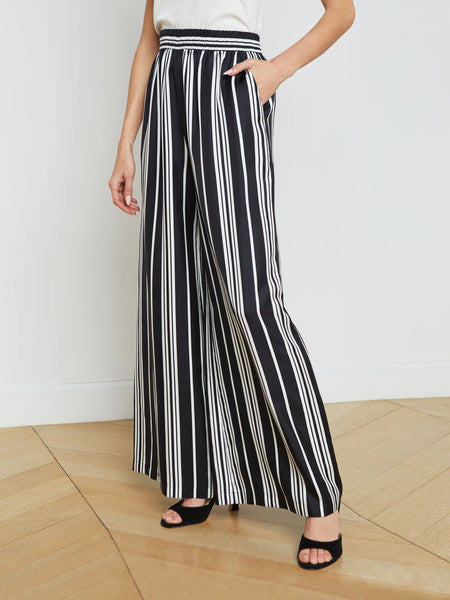 L'AGENCE - Lillian Wide-Leg Pant - Black/White Scarf Stripe