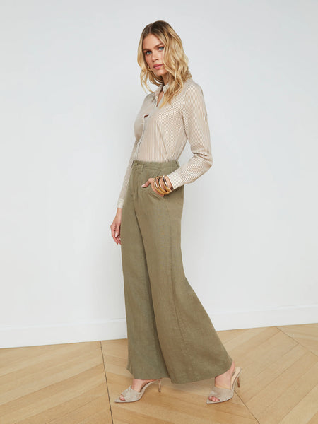 L'AGENCE - Brie Linen Pant - Covert Green