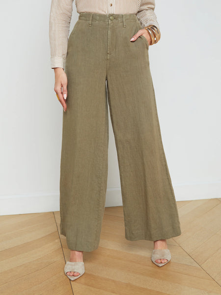 L'AGENCE - Brie Linen Pant - Covert Green