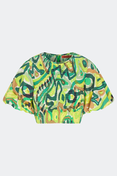 SIMONMILLER - Vida Poplin Top - Abstract Green Floral Print