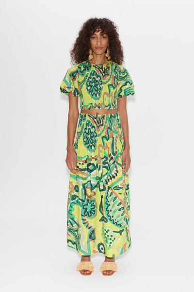 SIMONMILLER - Vida Poplin Top - Abstract Green Floral Print