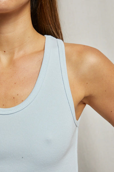 Perfect White Tee - Blondie Structured Rib Bra Friendly Tank - Baby Blue