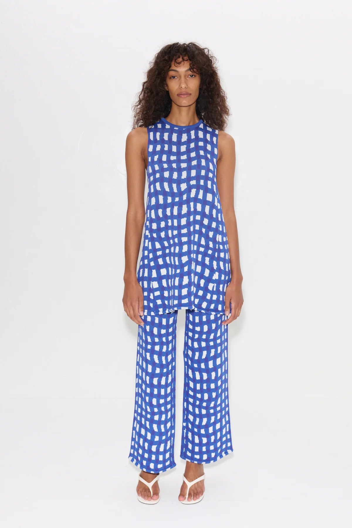 SIMONMILLER - Jabber Knit Pant - Klein Blue Wavy Gingham