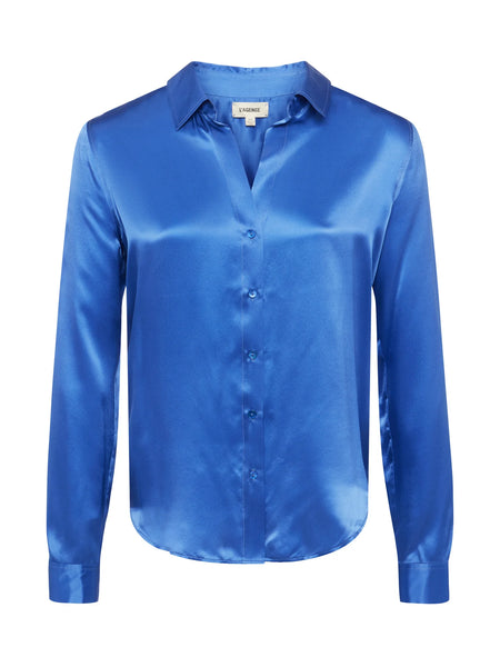 L'AGENCE - Tyler Silk Blouse - Dusty Periwinkle & Dark Shadow