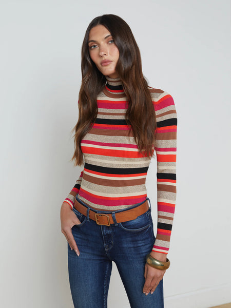 L’AGENCE - Olene Striped Turtleneck - Orange/Pink Multi Stripe