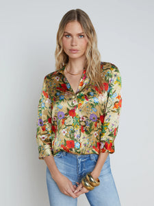 L'AGENCE - Dani Silk Blouse - Yellow Multi Vintage Botanical