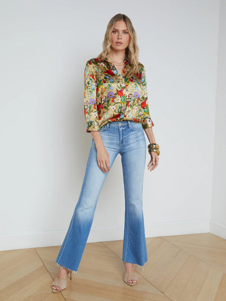 L'AGENCE - Dani Silk Blouse - Yellow Multi Vintage Botanical