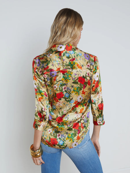 L'AGENCE - Dani Silk Blouse - Yellow Multi Vintage Botanical