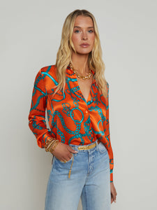 L'AGENCE - Tyler Blouse - Orange/Teal Buckle Chain