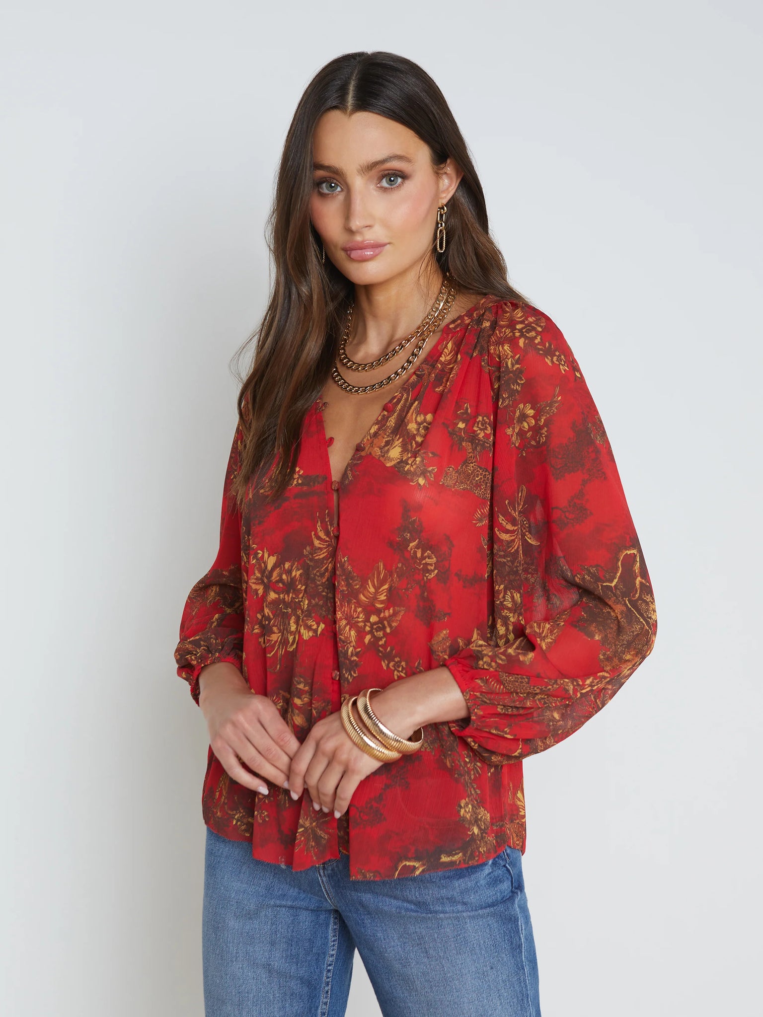 L'AGENCE - Teagan Blouse - High Risk Red Multi Jungle Toile