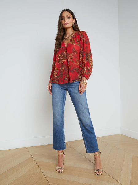 L'AGENCE - Teagan Blouse - High Risk Red Multi Jungle Toile