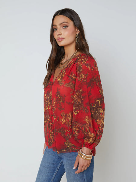 L'AGENCE - Teagan Blouse - High Risk Red Multi Jungle Toile