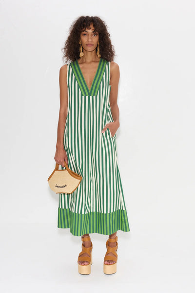 SIMONMILLER - Mar Poplin Dress - Green Stripe Combo