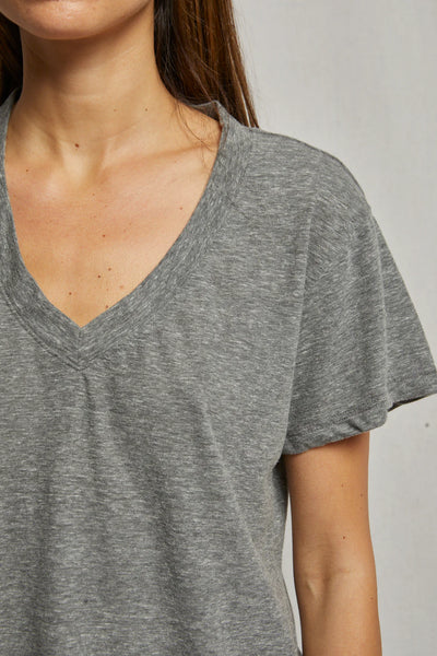 Perfect White Tee - Hendrix Cotton Boxy V Neck Tee - Heather Grey