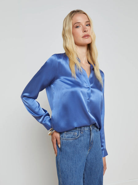 L'AGENCE - Tyler Silk Blouse - Dusty Periwinkle & Dark Shadow