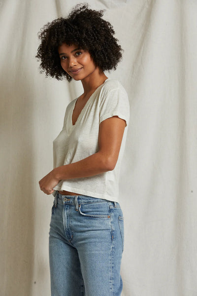 Perfect White Tee - Rosie Linen Jersey V-neck Tee - Natural