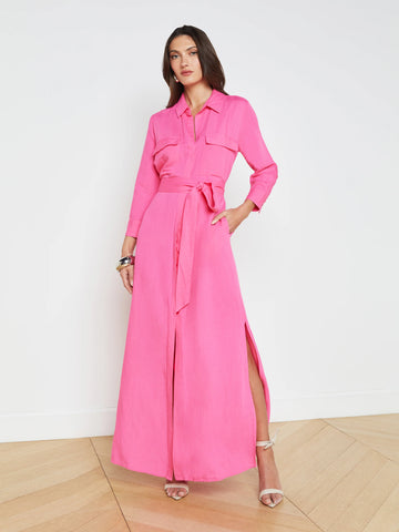 L'AGENCE - Cameron Linen-Blend Shirt Dress - Berry Pink