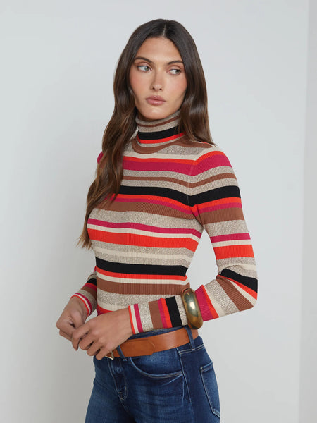 L’AGENCE - Olene Striped Turtleneck - Orange/Pink Multi Stripe