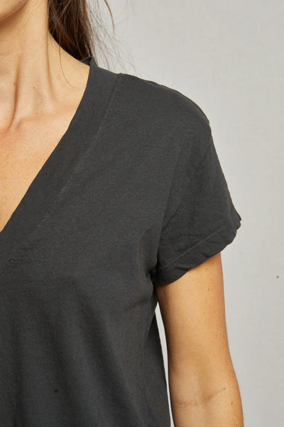 Perfect White Tee - Alanis Recycled Cotton V Neck Tee - Vintage Black