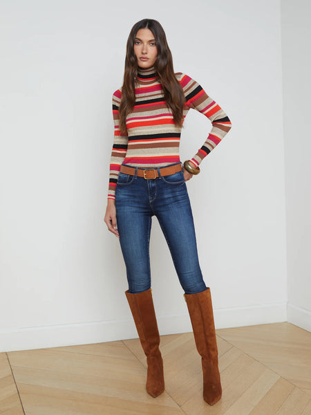 L’AGENCE - Olene Striped Turtleneck - Orange/Pink Multi Stripe