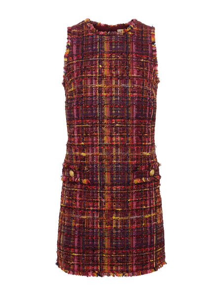 L’AGENCE - Florian Shift Dress - Red/Pink Multi Tweed