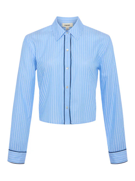 L’AGENCE - Cosette Button-Down Shirt - Slate Blue/Ivory Stripe