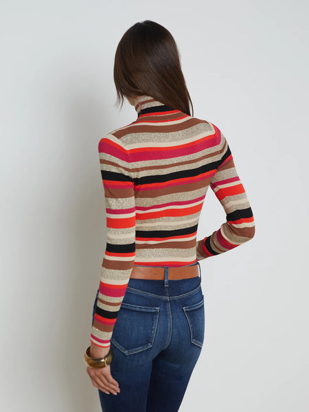 L’AGENCE - Olene Striped Turtleneck - Orange/Pink Multi Stripe