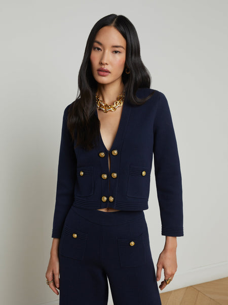 L'AGENCE - Catie Knit Cardigan - Midnight/Gold