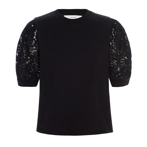 FRAME - Lace Sleeve Frankie Tee - Black