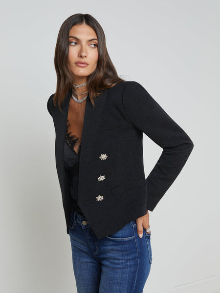 L’AGENCE - Brooke Open-Front Blazer - Black/Crystal