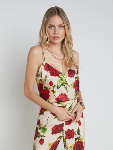 L’AGENCE - Jane Silk Camisole - Sand/Red Romantic Rose