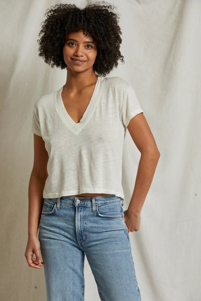 Perfect White Tee - Rosie Linen Jersey V-neck Tee - Natural