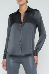 L'AGENCE - Tyler Silk Blouse - Dusty Periwinkle & Dark Shadow