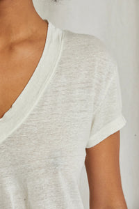 Perfect White Tee - Rosie Linen Jersey V-neck Tee - Natural