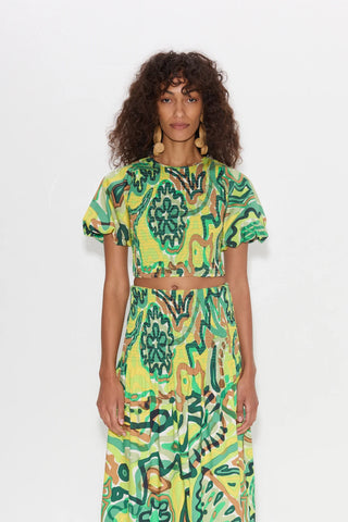 SIMONMILLER - Vida Poplin Top - Abstract Green Floral Print