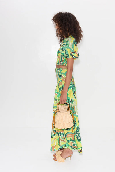 SIMONMILLER - Flor Poplin Skirt - Abstract Green Floral Print