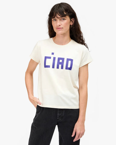 Clare V. - Classic Tee - Cream w/ Royal Blue Block Ciao