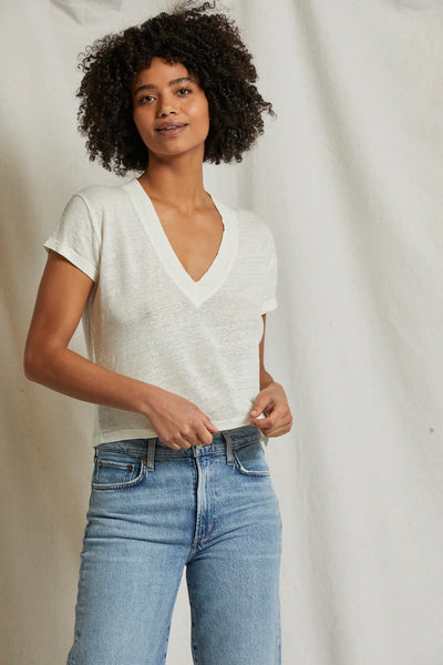 Perfect White Tee - Rosie Linen Jersey V-neck Tee - Natural