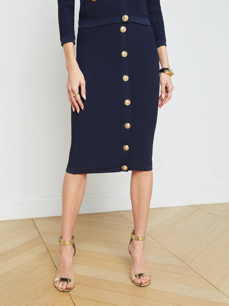 L’AGENCE - Melania Pointelle Knit Skirt - Midnight/Gold