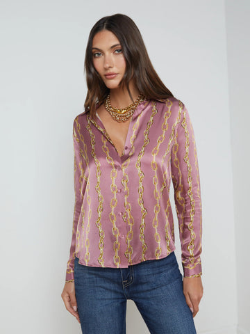 L’AGENCE - Tyler Silk Blouse - Mauve Rose Metallic Chain