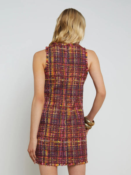 L’AGENCE - Florian Shift Dress - Red/Pink Multi Tweed