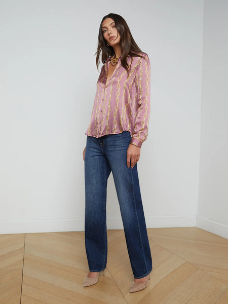 L’AGENCE - Tyler Silk Blouse - Mauve Rose Metallic Chain