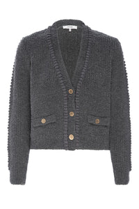 FRAME - Double Pocket Cropped Cardigan - Pewter